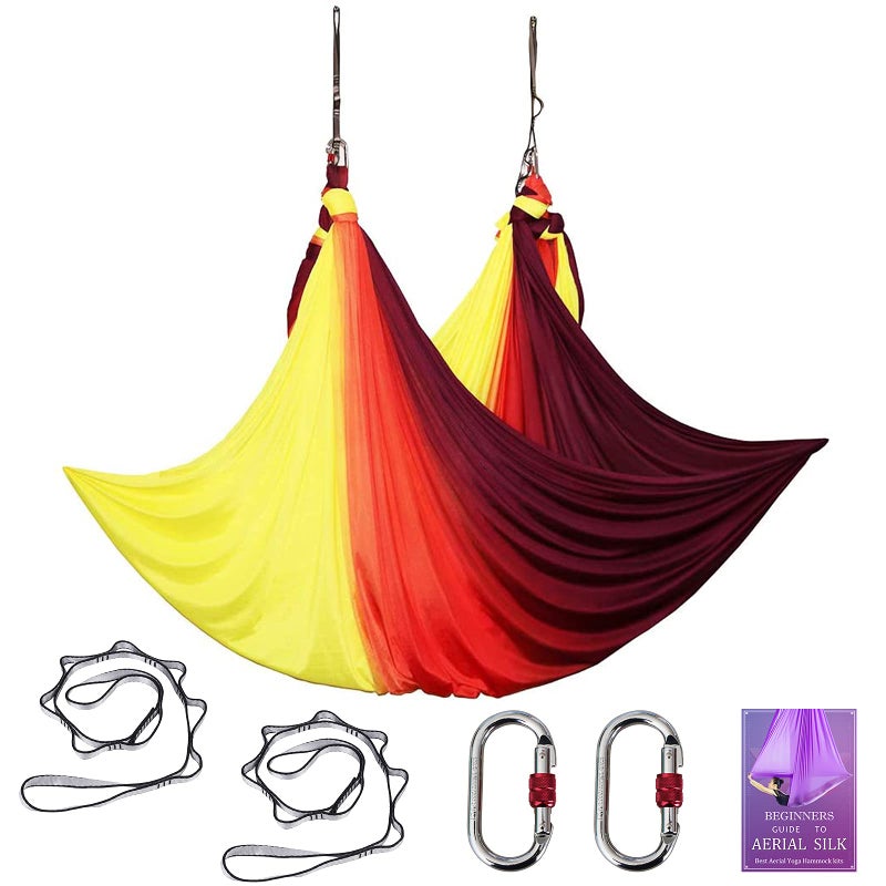SYCYKA Aerial Yoga Hammock L:5M W:2.8M Aerial Pilates Silk Yoga Swing Set with 2000 Ibs Load Include Daisy Chain, Pose Guide - Image 1
